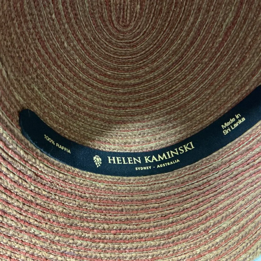 Helen Kaminski Brown Tan Rose 100% Raffia Cloche Bucket Sun Hat